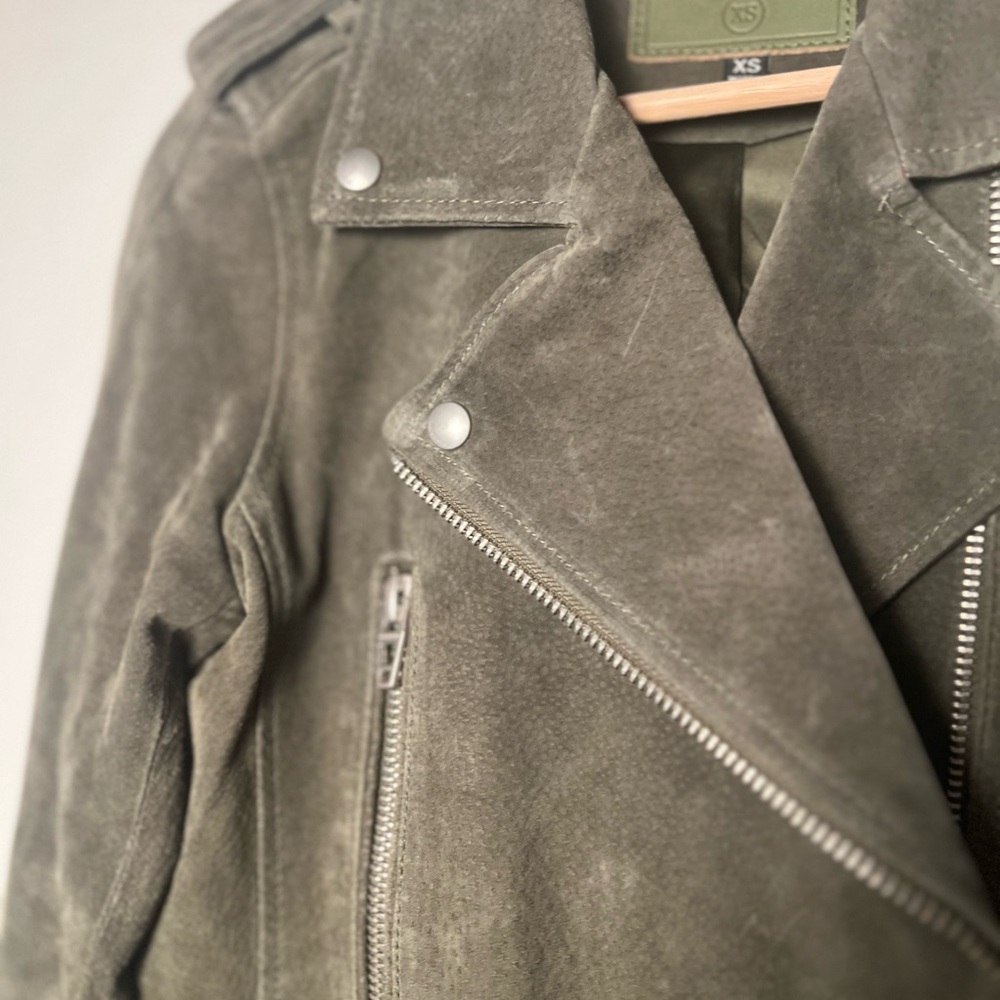 BLANKNYC Jacket XS Suede Olive Green Zip Snap Moto Lined Biker - Picture 3 of 15
